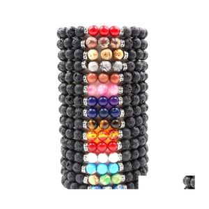 Braccialetti fascino moda sier oro oro lava nera pietra chakra bracciale aromaterapia diffusore olio essenziale per donne uomini drop delivery je dhgfx