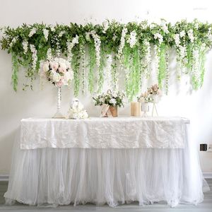 Dekorativa blommor 3d Mori Green Leaf Willow Vine Wall Hanging Wedding Arch Decor Flower Row Table Rose Floral Ball Arrangement Event Party Party