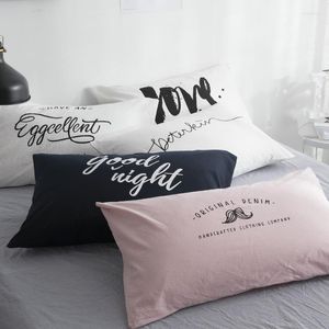 Federa per cuscino 74x48cm Federa per cuscino in cotone lavato stampato a lettere semplici Coprire lombare per letto singolo Dormire