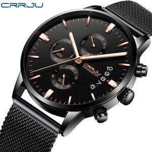 Crrju New Men's Calander Waterproof Sport Wristwatch med Milan Strap Army Chronograph Quartz Heavy Watches Fashion Man CLOC2570