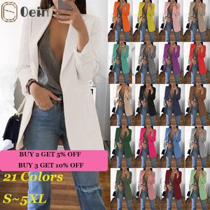 Kadınlar Suits Blazers Kadın Blazers Ceket Bahar ve Sonbahar Kadın Ceket Büyük Boy Ofis Uzun Kollu Düz Renkli Ceket Gevşek Giysiler 230220