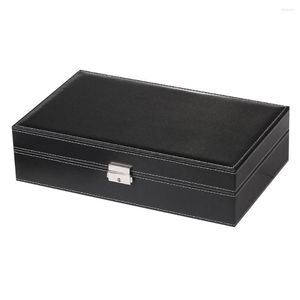 Watch Boxes 11 Slots Protective Box PU Case Jewelry Ring Display Organizer Storage Tray With Mirror