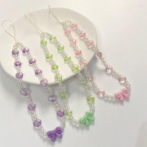 Keychains Koreanisch süße Süßigkeiten Farbe Pfirsich Herz Bowknot Telefonkette für Frauen Süßes Vintage Accessoires Schlüsselbund Charme Geometrischer Schmuck