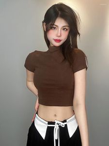 Women's T Shirts Womengaga Brown Tees mode Korea High Neck Slim Sexy Short Sleeve T-shirt Women Tops G2RH
