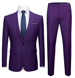 Calça de jaqueta masculina) 2023 Moda 2 peças Conjunto de cores puro negócios homens casuais com calças fantasia Homme Men for Wedding