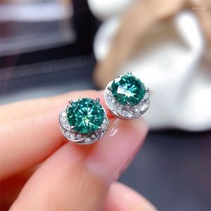 Stud Earrings Cute Korean Flower Bling Zircon Imitated Emerald 925 Silver Needle For Women Fashion Jewelry Gift