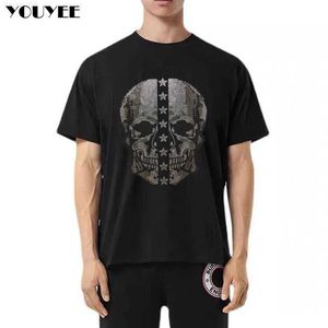 Erkek Tişörtler Kafatası Rhinestones Kafatası Tshirts Erkekler Yaz Gevşek Üst Kaliteli Üst Pamuk Hip Hop Sokak Giyim Tees Artı Boyut 5xl Erkek Giysileri Z0221