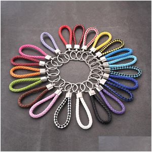 Keychains Lanyards Shop S Mix Color Pu Leather Braided Woven Keychain Rope Rings Fit Diy Circle Pendant Key Chains Holder Car