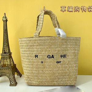 Straw Shopping Bags Women Designer Handbags Large Capacity Totes Fashion Embroidered Letters Hollow Out Beach Bag Canvas Lined Interior Zipper Pocket