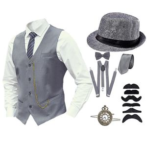 Herrdr￤kter smala passform, kostymer f￶r m￤n, knappar fast jacka vintage v￤st med slips, m￤n kostymer prom rekvisita hatt set 8 st plus size