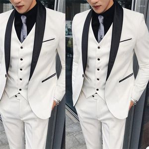 남자 양복 3 개 백인 남자 피트 슬림 스타일 맞춤형 웨딩 싱글 싱글 싱글 가슴 파티웨어 코트 바지