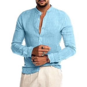 Men's Casual Shirts Shirt Long Sleeve's Cotton Linen Loose Solid Color Fashion V Neck Blouse Spring Summer Handsome Tops 230221
