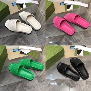 2023 Designer luxury pure colorElectric embroidered lazy slippers classic women Leather soft bottom Slides sandal lady outdoors Flat Flip Flops sexy Sandals Shoes