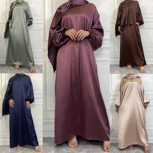 Abbigliamento etnico Eid Raso Hijab Abito Donna Musulmano Abaya Sciarpa Caftano Ramadan Dubai Turchia Abito Abayas Caftano Abito da festa Islam Jalabiya