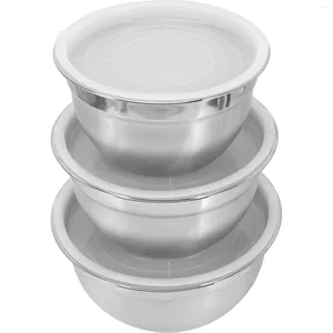 Bowls 3pcs Stainless Steel Mixing With Lid Kitchen Salad Bowl Home Serving