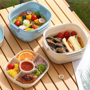 Yemek takımı setleri 1 Set Modern Bento Kutusu Plastik Öğle Yemeği Kap Sızdır Kanıtı Paket Pirinç Yeniden Kullanılabilir Piknik Yürüyüşü Çatal ile
