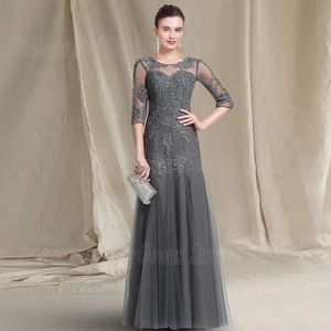 Casual Dresses Elegant Dress for Wedding Guest Tulle Scoop Neck Applique Golvlängd Formell Mor till brudklänningen Anpassad dragkedja tillbaka 230221