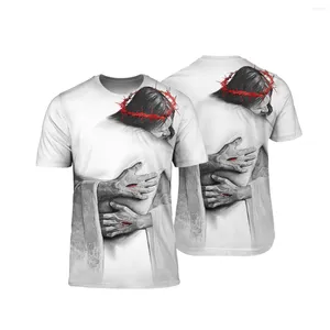 Camisetas masculinas de Deus Jesus Big Hug 3D em toda