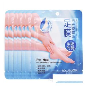 Foot Treatment Rolanjona Feet Mask Milk Bamboo Vinegar Baby Peeling Exfoliating Remove Dead Skin Cuticles Heel Pedicure Socks Drop D Dhkst
