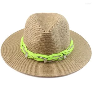 Berets Bohemian Style Spring Women Women Legant Straw Hat Hat Sploy Butterfly Summer Wide Woman Panama Sombrero Capberets Pros22