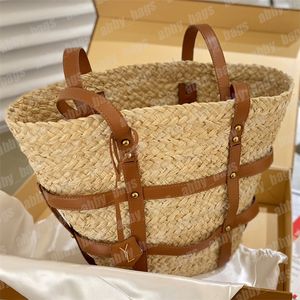 Raffia Grass Bucket Bags Dam Designer Shopping Tote Beach Halm Axelväskor Lyx Holiday Korg Handväskor Kvinna Shopper Portemonnaie