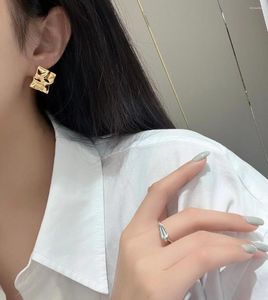 Stud Earrings 18K Gold Creative Irregular Personality Solid Yellow Real Jewelry(AU750)Women Designer Ear Retro Geometry