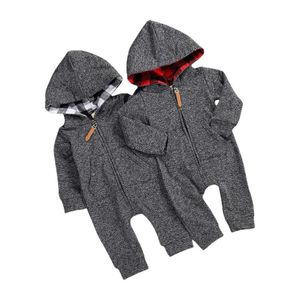 Jumpsuits Autumn Baby Boys Girls Hoodie Jumpsuit Zipper Long Sleeve Romper Outfit With Pocket 0-18M