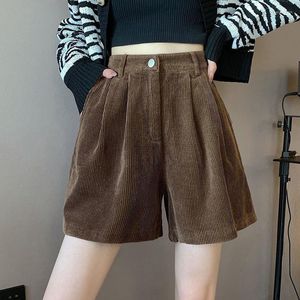 Damen-Shorts, 2023, Cord, Damen, Frühling, Sommer, hohe Taille, weites Bein, weiblich, lässig, locker, braun, kurze Hose