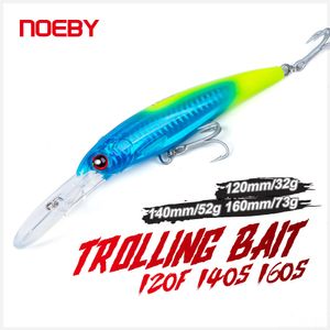 Fiskekrokar noeby trolling minnow lockar 12 14 16cm 32 52 73g flytande sjunkande wobblers hårt bete för gädda saltvatten lock 230221