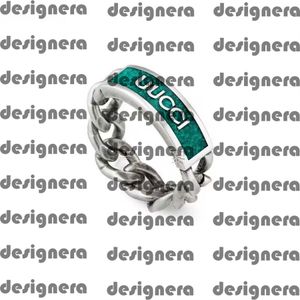 Luxury Band Rings for Man Green Fashion Good Quality S925 Ring with Letters Designer Wedding Mens Jewelry Ring Marquis Chain Sapphire Green Enamel