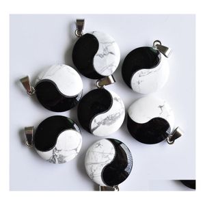 Charms Stone Natural Tai Chi Yin Yang Black Onyx White Turquoise Wiselanty do biżuterii naszyjnika Wykreślają Odcinki dostarczania kropli Componen Dhpd7