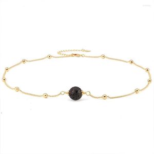 Kedjor 2023 Fashion Women Elegant Black Volcanic Stone Gold Beads Chain Necklace Women's Sexy Party Jewerly