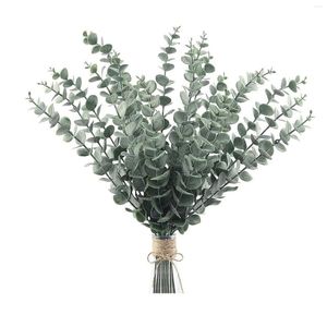 装飾的な花20pcsブランチフェイクプラントfor Vase Real Touch人工ユーカリの花のアレンジメントウェディングセンターピース緑の茎