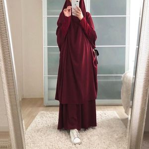 Hijabs kvinnors tvådelar huva fast färg mode moslin halsduk kjol stor sväng fast färg klänning klänning klänning