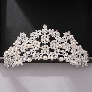 Tiaras New Pearl Tiaras And Crowns Silver Color Rose Gold Rhinestone Diadems Wedding Bride Hair Accessories Party Headpiece Women Z0220