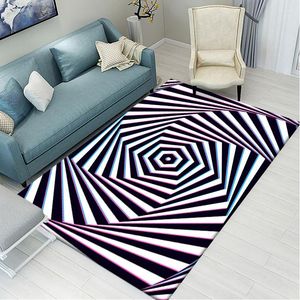 Carpets Vortex Illusion Flannel Rug 3D Trap Effect Bottomless Hole Carpet Geometric Color Grid Bedroom Living Room Anti Slip Floor Mats