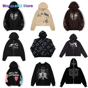 멀티 스타일 까마귀 가을 겨울 남성 후드 스트리트웨어 스포츠 프린트 긴 소매 Y2K Zip Up Hoodie 풀오버 022023H 022123H