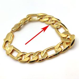 Bracelet Thick Real 24K Stamp Fine Solid Gold Filled Wrist Chain Men's Italian Figaro Link Hip Hop