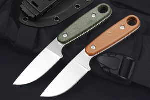 M6698 Survival Straight Hunting Knife 14C28N Satin Drop Point Blade CNC Full Tang Flax Handle Outdoor Fixed Blade Tactical Knives with Kydex 06698