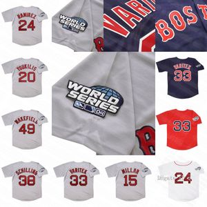 Vintage Manny Ramirez 2004 Boston World Series Jersey 45 Pedro Martinez Kevin Millar 34 David Ortiz Curt Schilling Tim Wakefield Jason Varitek koszulki baseballowe