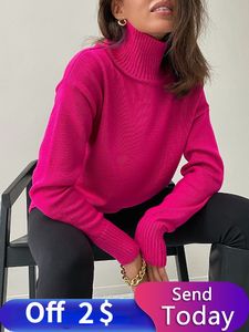 Women's Sweaters Rose Red Autumn Winter Women's Sweater Pullover Basic Green Turtleneck Oversize Jumper Vintage Knitted Sweaters for Women 230221