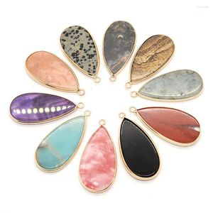 Pendant Necklaces 2pcs/pack Water Drop Shaped Stone Pendants Natural Semi-precious DIY For Making Necklace Earrings 20x40mm 12 Colors