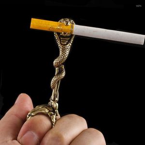 クラスターリングアンティークスケルトンヘビタバコホルダー喫煙者用ポータブル金属 3D 動物煙スタンド男性男性指 Cilp ハンドクランプ
