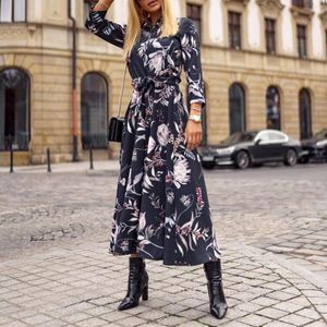 Casual Dresses 40# Bohemian Women Lapel Leopard Chiffon Long Sleeve Printing Party Vintage Boho Maxi Dress Korean Style Vestido