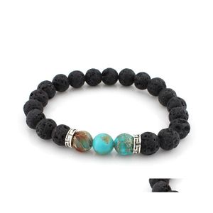 Charm Bracelets Fashion Natural Black Lava Stone Turquoise Bracelet Aromatherapy Essential Oil Diffuser For Women Men Drop Delivery J Dh6He