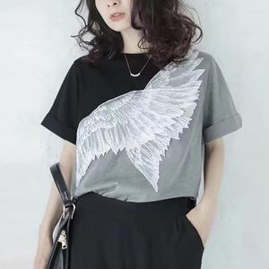 Women's T Shirts Women T-shirt Summer Cotton Casual Short Solid O-Neck Womens Clothing Euro-America Style Wing Flight High Street