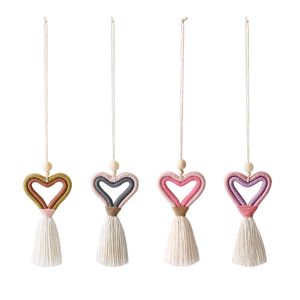 Valentine's Day Hand Woven Car Pendant Party Favor DIY Tassel Heart Shaped Pendant Household Decoration Supplies