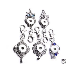 Key Rings 6Styles Snap Jewelry Button Chains Crystal Owl 18Mm Keychains Keyring For Women Drop Delivery Dhtmk
