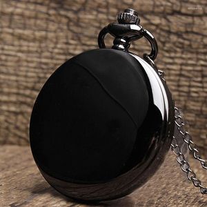 Pocket Watches Black Silver Smooth Polish Fullmetal Quartz Men Watch Halsband Vintage Chain Mens Womens Orologio Taschino