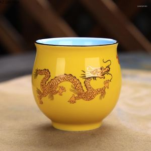 Tazze Piattini In Ceramica Creativo Cinese Tradizionale Tradizionale Modello Drago Reale Tazza da tè a doppia parete Procelain Tea Ciotola retrò CUP